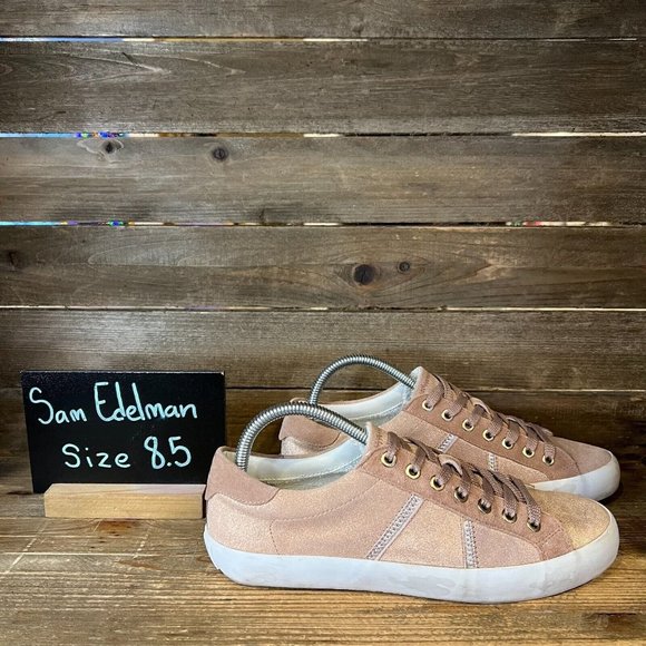 Womens Sam Edelman Baylee Rose Gold Pink Leather Casual‎ Sneakers Size 8.5 M GUC - Picture 1 of 6